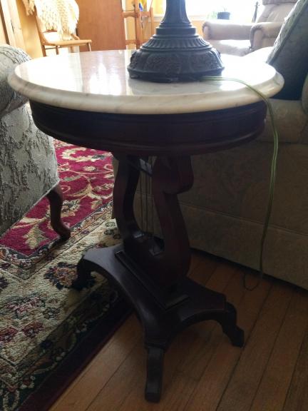 Mahogany and marble tables set