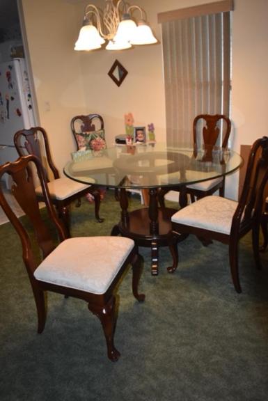 Glass Round Table W/ Cherry Wood Base