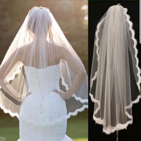 Wedding Bridal Veils Lace 1 Layer White