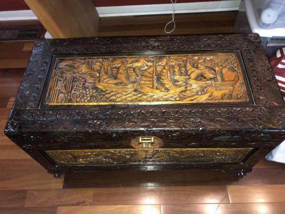 Hand carved Asian trunk