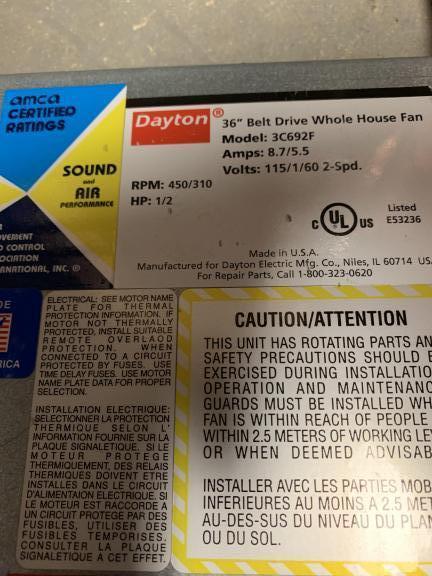 Dayton Whole House Fan