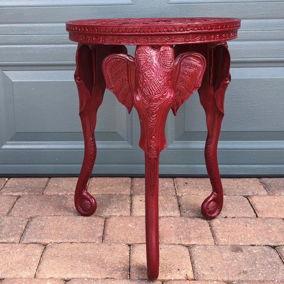 Elephant Three-Legged Carved Side Table