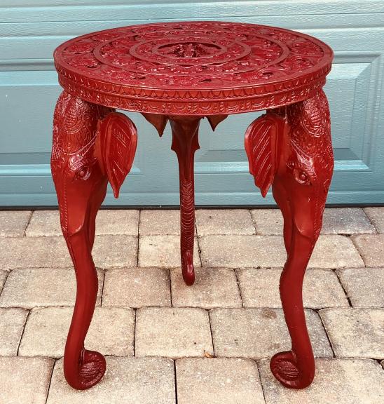 Elephant Three-Legged Carved Side Table