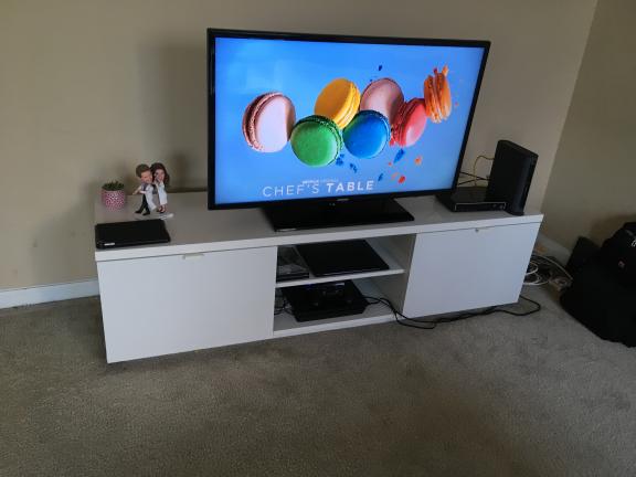 King size bed w mattress, TV stand, Living room table