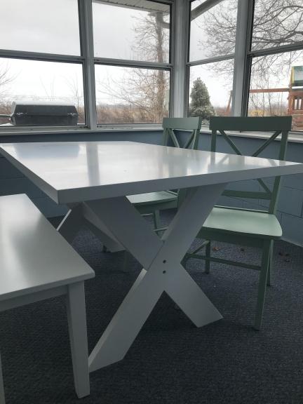 Dining table and chairs/bench