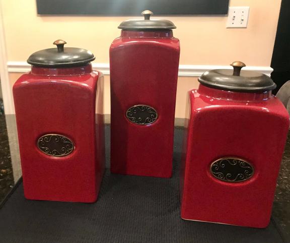Pier Imports Red 3 Piece Ceramic Canisters