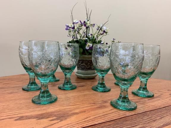 Green Glass Goblets set of 8