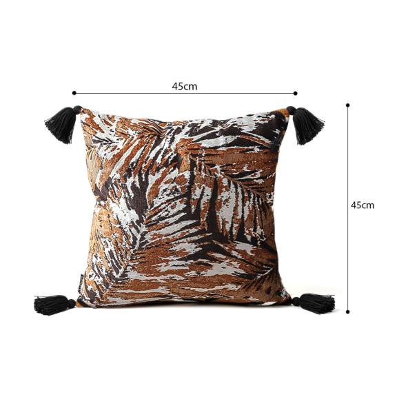 SOGA 2X 45cm Velvet Brown/Black/Ivory Leaf Print Polyester Cushion Cover with Tassels