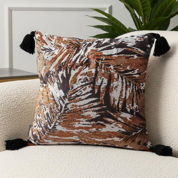 SOGA 2X 45cm Velvet Brown/Black/Ivory Leaf Print Polyester Cushion Cover with Tassels for sale in Dover DE
