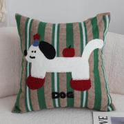 SOGA 2X 45cm Cute Dog Print Green Red White Striped Polyester Decorative Pillowcase for sale in Dover DE