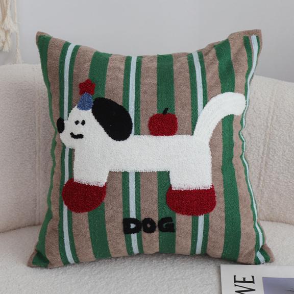 SOGA 2X 45cm Cute Dog Print Green Red White Striped Polyester Decorative Pillowcase for sale in Dover DE