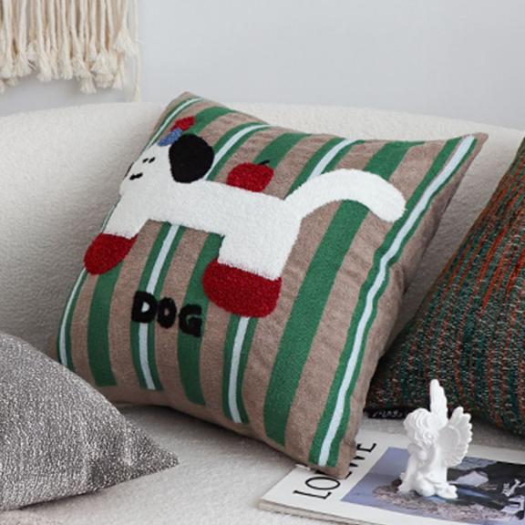 SOGA 2X 45cm Cute Dog Print Green Red White Striped Polyester Decorative Pillowcase